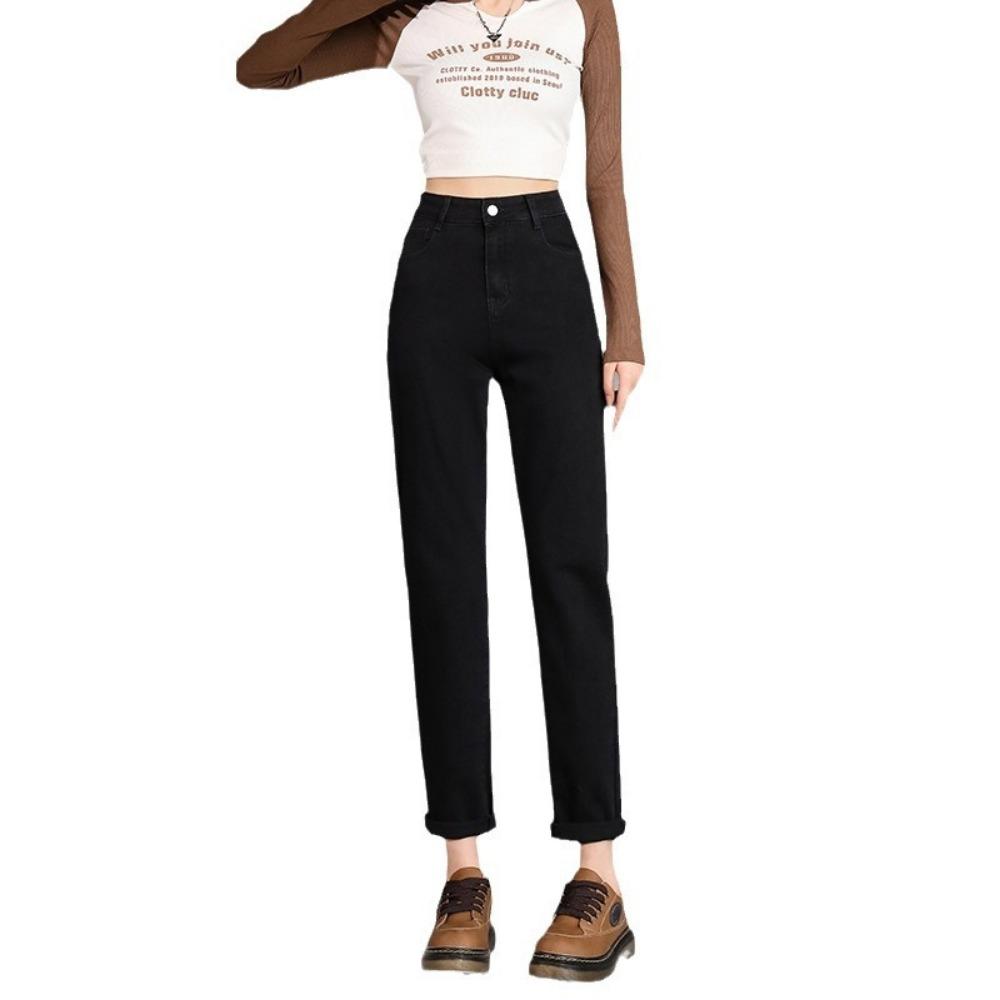 Autumn and winter 2025 new jeans women's high waist straight single button Korean version of Harlan pants casual commuting ins tide