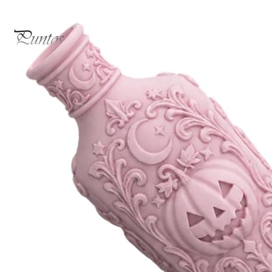 Unique Gothic Collectibles Halloween Pumpkin Vase, 3D Printed Moon Star Embossed Potion Bottle Decorative for Dressing Table Tabletop Ornament,