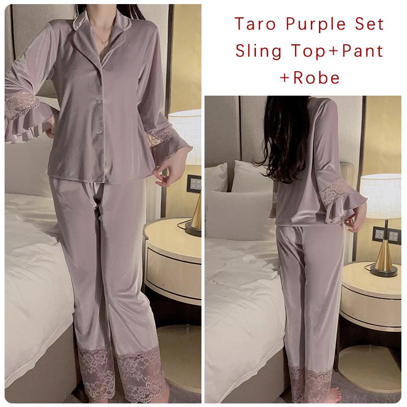 Sexy Women Pajamas Set, Velvet Pajamas with Breast Pads, Butterfly Suspender Tops, Trousers, Robes, Home Wear Sets