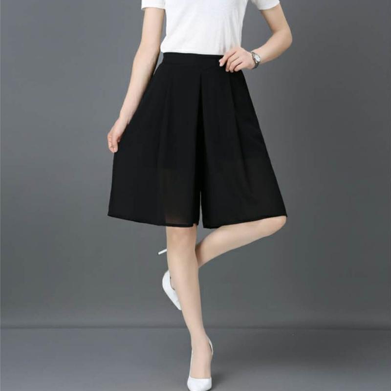 Korean Fashion Summer Women Oversized Chiffon Skirt Pants High Waist Wide Leg Versatile Solid Blue Streetwear Casual Trousers