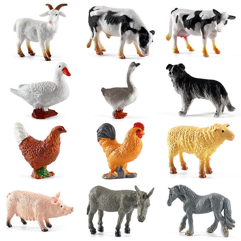 12pcs Realistic Animal Figurines Simulated Poultry Action Figure Farm Dog Duck Cock Models Education Toys for Children Kids Gift