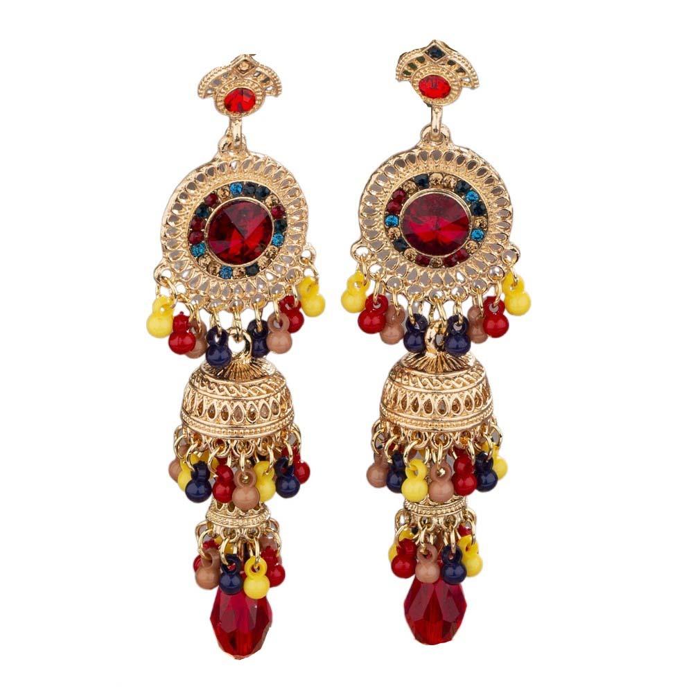 Zinc Zinc Alloy Bell Tassel Earrings Luxury Ethnic Style Ear Studs Rhinestone Pearls Ear Drop Holiday