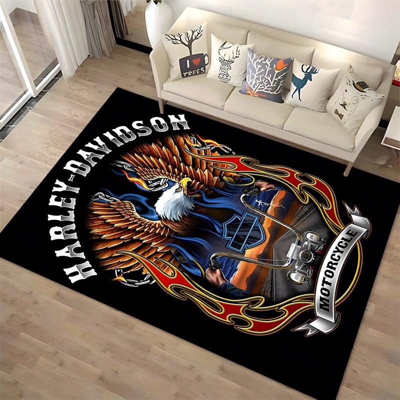 "Harley Davidson Eagle Fire Motorcycle Printed Black Carpet Decor" Suitable for use as an anti-slip for living room bedroom sofas