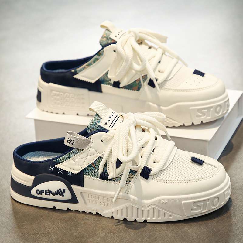 Baotou Half Slippers Men's Summer Lazy One Pedal Heelless Men's Shoes Mesh Casual Board Shoes Teen Sandals