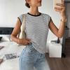 New Style Casual Striped Contrast-edge Sleeveless T-shirt for Women