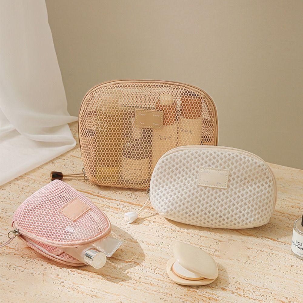 Solid Color Mesh Cosmetic Bag S/M/L Cosmetic Accessories Organizer Toiletry Storage Bag  Lipstick
