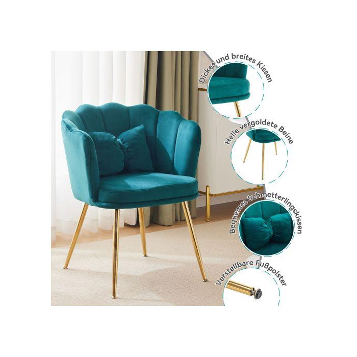 Lot De 2 Chaises De Salon Modernes En Velours, Chaises De Salle De Bain, Chaises Rembourrées Avec Dossier En Forme De Pétale