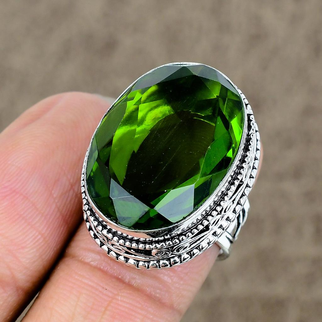 Peridot Genstone Handmade 925 Sterling Silver Jewelry Ring Size 6.5 KKG-459