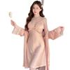 Women's Ice Silk Pajamas Summer Thin Suspender Nightgown Sexy Pure Desire Nightgown Two-piece Set Spring and Autumn Loungewear with Chest Pad