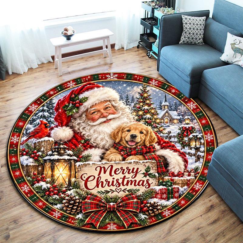Cute Christmas Day Gift Bell Santa Claus Snowman Christmas Tree round rug Home Soft Decorative Anti slip Chair Mat Carpet Outdoor Floor Mat Carpet 109