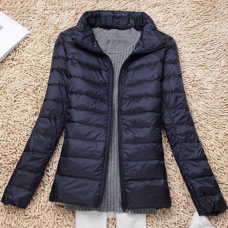 Womens Lightweight Packable Down Jacket Thin Short Puffer Coat With Stand Collar Slim Fit