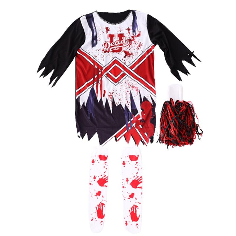 Girls Zombie Halloween Cheerleader Cosplay Costume Dress Carnival Outfit Party