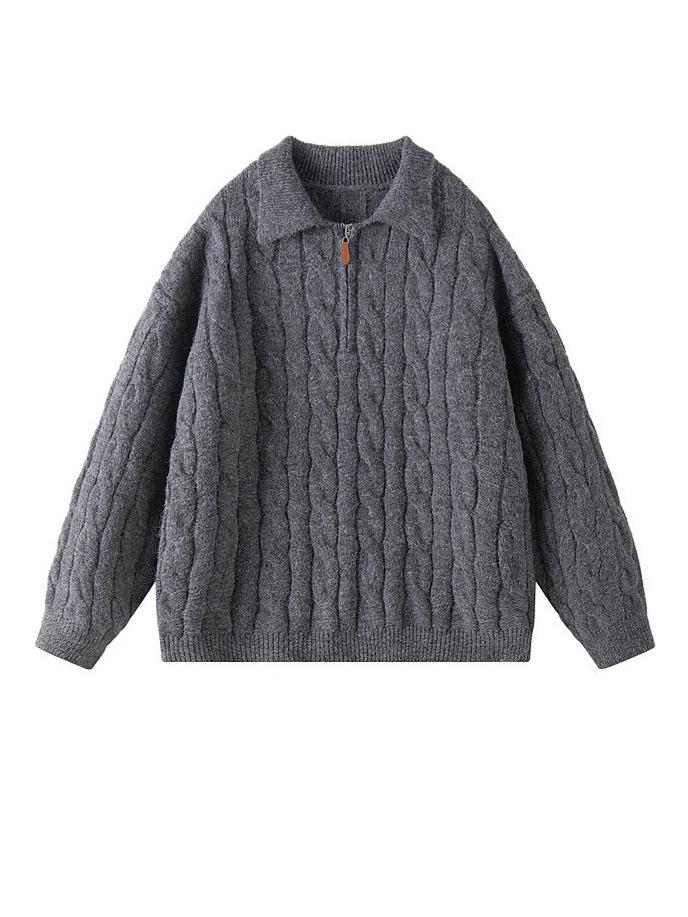 Men's American Retro Cable Knit Half-Zip Sweater - Winter Trendy Casual POLO, Lazy Style for Couples.