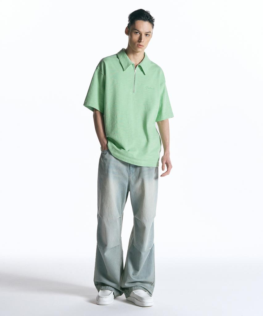INSILENCE Textured Half-Zip Polo Lime Green