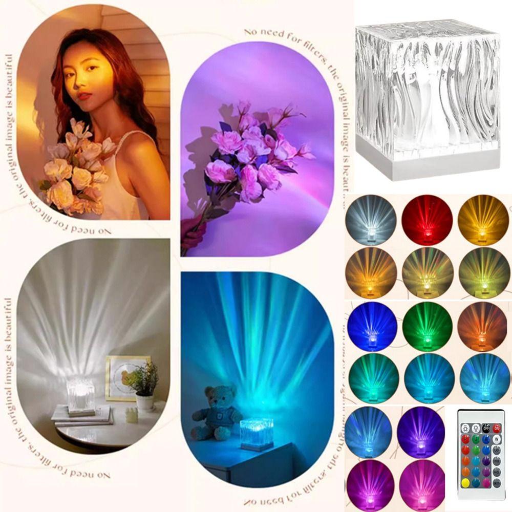 16 Colors Light Ocean Waves Projector Light Dynamic Wave Effect Cube Water Ripple Crystal Lamp Remote Control Auto Rotate