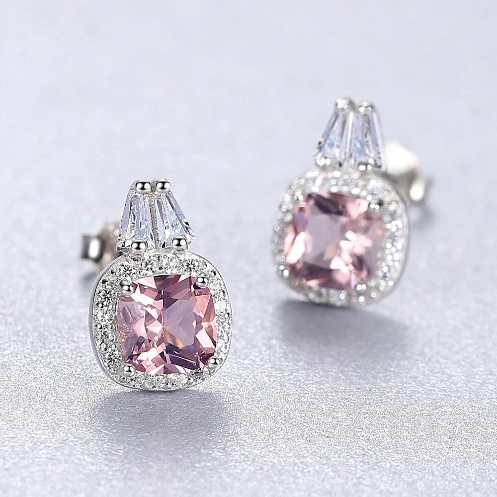 Morganite Pink Stud Earrings Cute 925 Sterling Silver Aesthetic Crystal Stone Earring For Girls Dainty Female Jewelry Gift