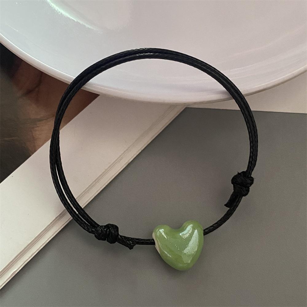 Ceramics Love Heart Bracelet Black Rope Adjustable Hand Bracelet for Girl Women Colorful Shiny Heart Accessories