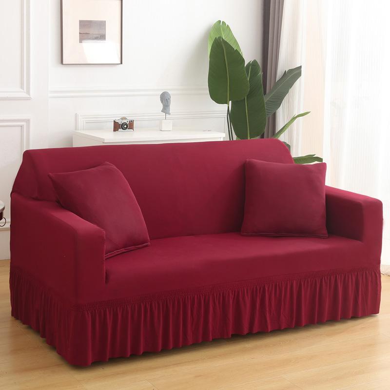 Fabric Sofa Cover Skirt Hem Style All Inclusive Swastika Elastic Three Seat Sofa Cover Anti Cat Scratch Universal 90-140cm