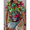 Women's T Shirt Leopard Fashion Short Sleeve Crew Neck Regular Tops Daily Weekend Print Blue Purple Fuchsia Green Gray Summer