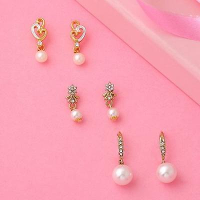 Estelle's Valentine's Day Gift for Her Gold Plated Pearl Earrings with Austrian Crystals for Women and Girls