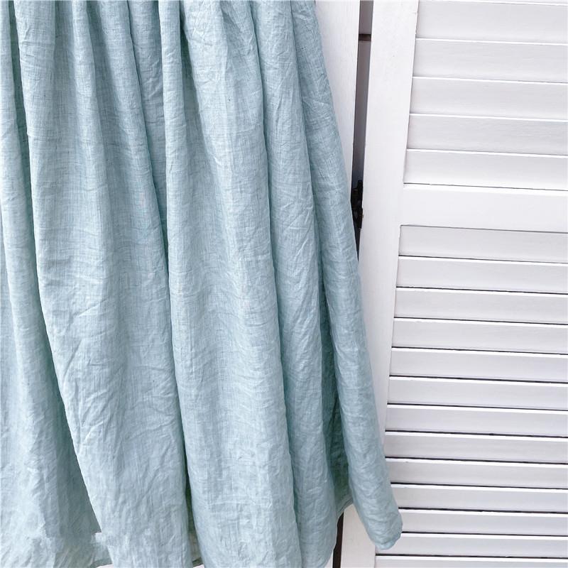 Spring Summer Fresh Solid Midi Skirt Elastic-Waisted Elegant Vintage Ladies Cotton Linen Skirt