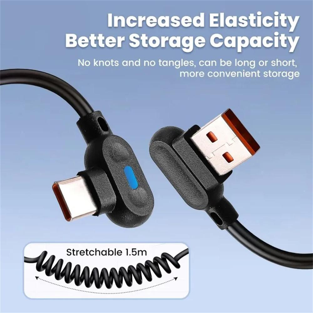 6A Elbow Spring Data Cable Retractable USB C To Type C Fast Charging Cable for Samsung Huawei Xiaomi Phone Charger Wire Cord