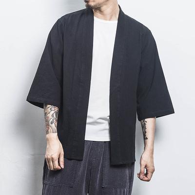 Košeľa s trojštvrťovým rukávom Pánsky taoistický habit Čínsky štýl Letné oblečenie Pánska Hanfu Voľný Veľký veľkosť Sako Kimono Bunda