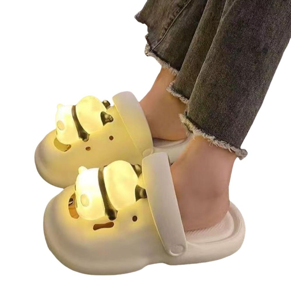 Cartoon Lighting Panda Slippers 3D Animal Panda Slides Sandals Outer Wear Shoes Summer Beach