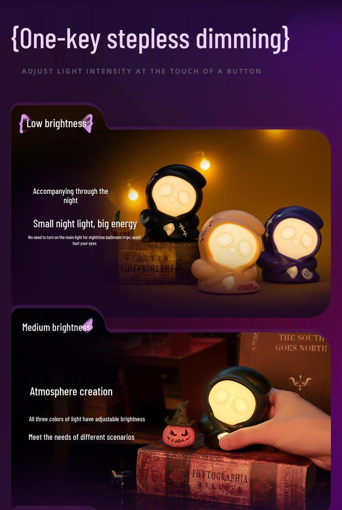 Halloween Ghost Night Light Toy: USB Rechargeable, Dimmable, Eye-Friendly