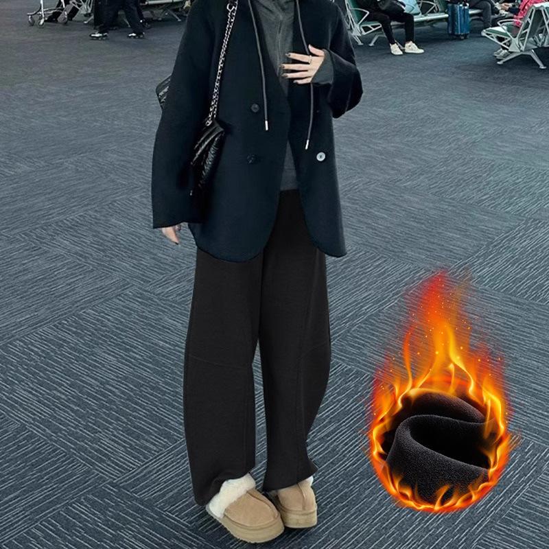 

Pregnant women s wide-leg pants women s spring, autumn and winter new high-waisted straight-leg casual sweatpants fleece banana sickle sweatpants M（90-115） чёрный