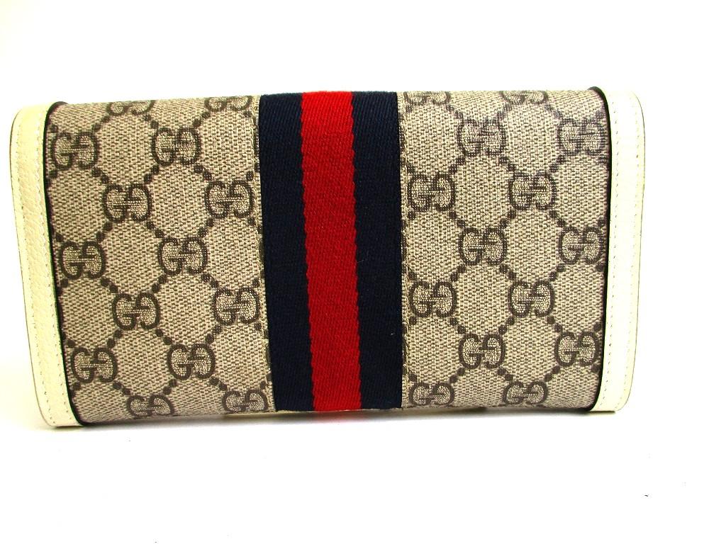 Authentic GUCCI GG Ophidia White Leather Web Strip Continental Wallet #b142  Open box