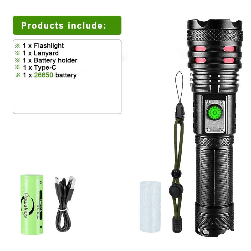 Lanternă portabilă Lanternă cu putere de ieșire XHP199 Lumină LED Lanternă reîncărcabilă Lampă cu zoom Lampă bliț rezistentă la apă