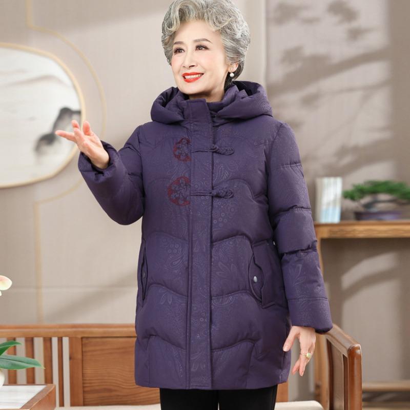 Middle-aged winter medium and long padded jacket female mother winter clothing piled thickened padded jacket grandma New Year's padded jacket