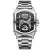 New Luxury Design Transparent Case Silver Stainless Steel Mens Watches Top Brand Luxury Automatic Self-Wind Skeleton Wristwatch