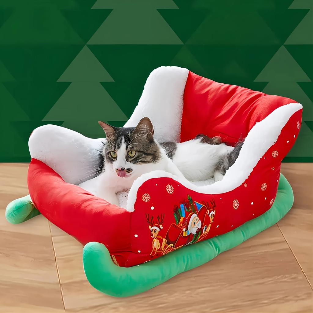 1pc Christmas Cat Bed - Winter Warm Sleigh Nest for Small/Medium Dogs & Cats, Soft Washable Non-Slip Bottom, Pet Lover Gift