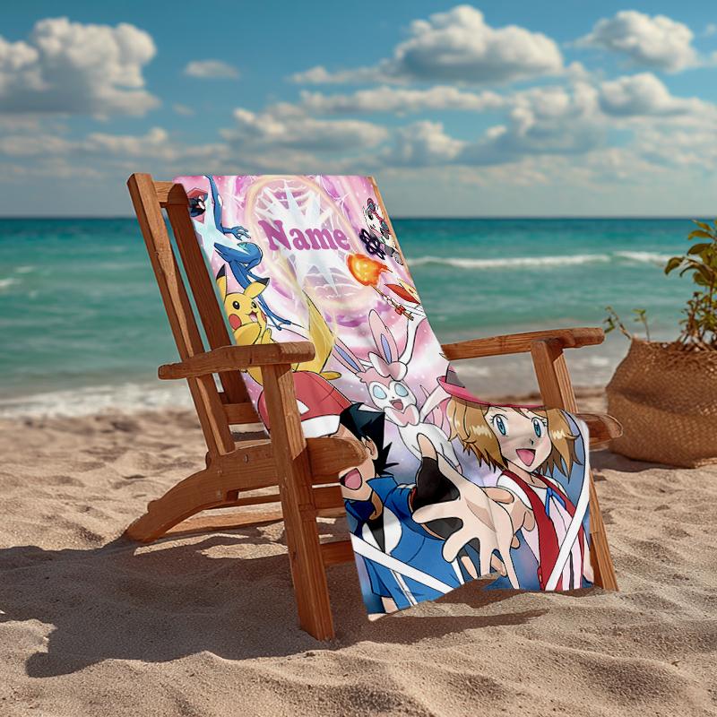 Custom Name Ultra-Soft Beach Towel with Pokémon Theme,Ideal for Pool - Camping, Diving - Perfect Travel Essential, Vibrant Beach Towel.