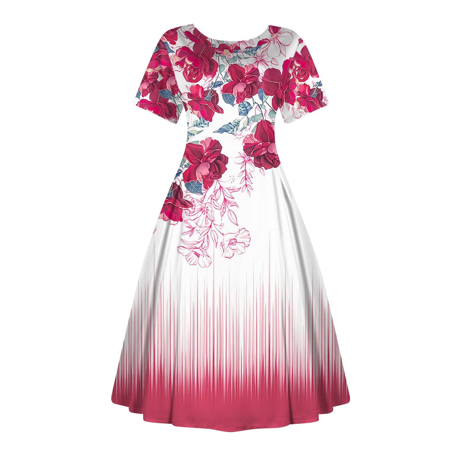 

Женское повседневное модное платье с винтажным принтом, круглые платья миди с коротким рукавом и длинными большими распашными платьями XXXXXL горячий розовый