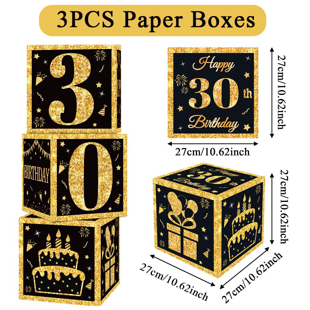 Black Gold Birthday Number Box Happy DIY 0-9 Birthday Party Decoration Kids Adults Birthday Party 18 30 40 50 Anniversary Decor