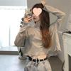 Women's Trendy Long Sleeve Crop Top - Korean Style, High Waist, Loose Fit for Spring & Autumn.