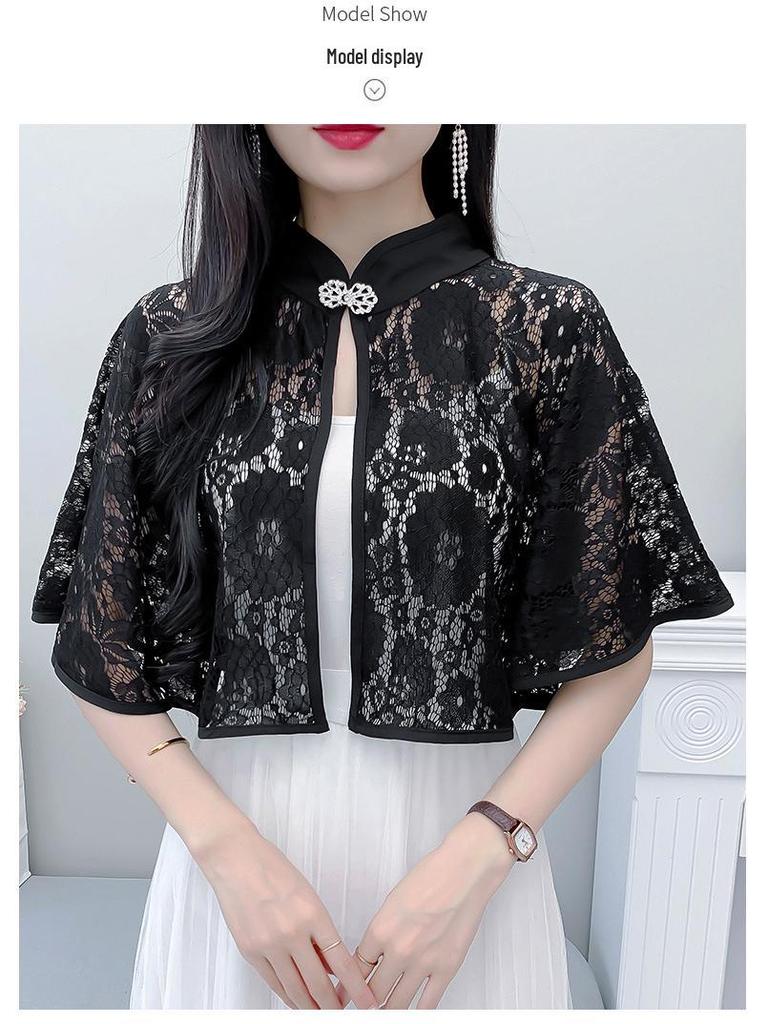 Elegant Summer Lace Sun Protection Shawl & Camisole Dress with Retro Silver Buckle – Fashionable Women's Outfit