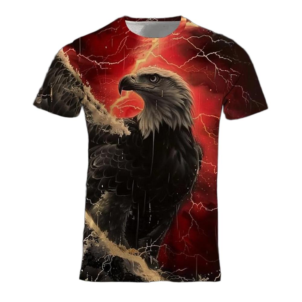 Men's Summer Street Versatile T-shirt 3D Printed Color Cool Eagle Round Neck Short Sleeve Loose Comfortable Fashion Top
