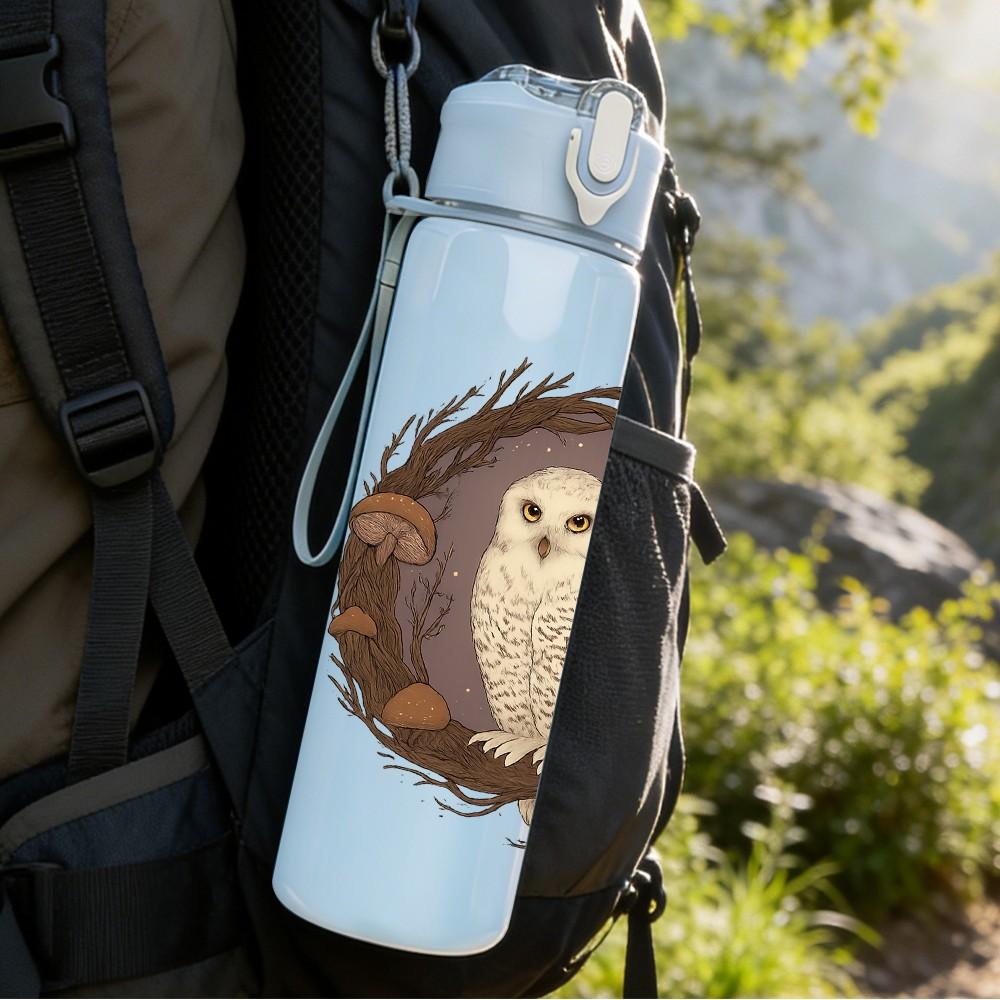 1PC Wreath Owl Illustration 750ml Color Plastic Sports Water Bottle Leakproof Flip Straw Lid Suitable for Sports Office Home Use
