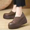 Not tired feet single shoes 2025 comfortable wedge heel loafers autumn versatile wedge heel small leather shoes high heel casual shoes
