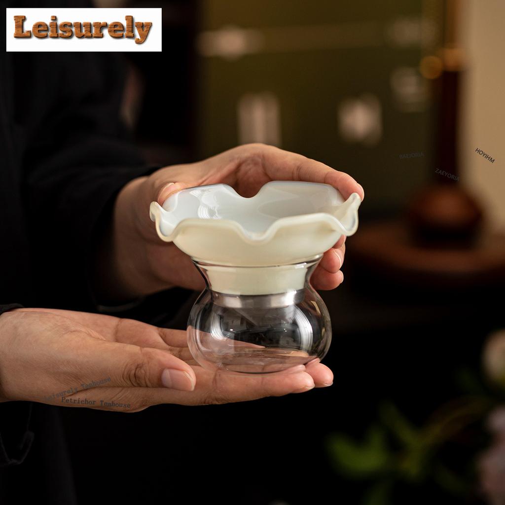 HOYIHM Frost Moon White Ice Jade Glass Tea Separator Infusor Boutique Tea Strainer Dispenser Tea Maker Tea Filter Tea Ceremony