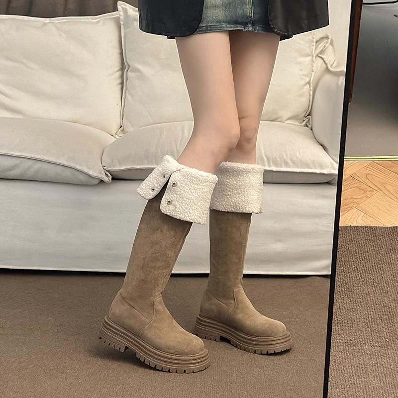 Over-Knee Long Boot Women Winter Thiened High Heel Lamb Fur Double-Sided Wear Knight Boot Velvet Surface Korean Sle