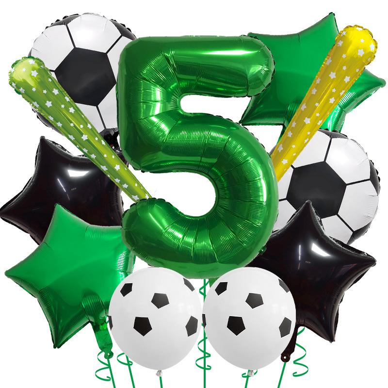 Competition Green Field Football Series Aluminum Foil Balloon Set with Pom-poms - Sports Party Scene Decorations