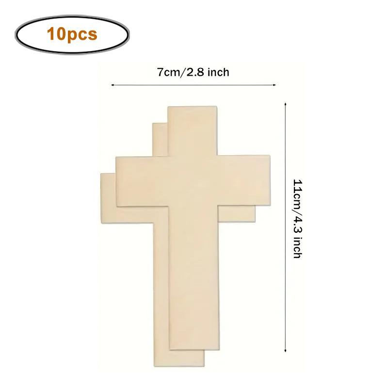 10pcs/pack Unfinished Wooden Cross Cutouts, Wood Cross Shaped Piece Slices Embellishments Ornaments for DIY Craft Art Supplies