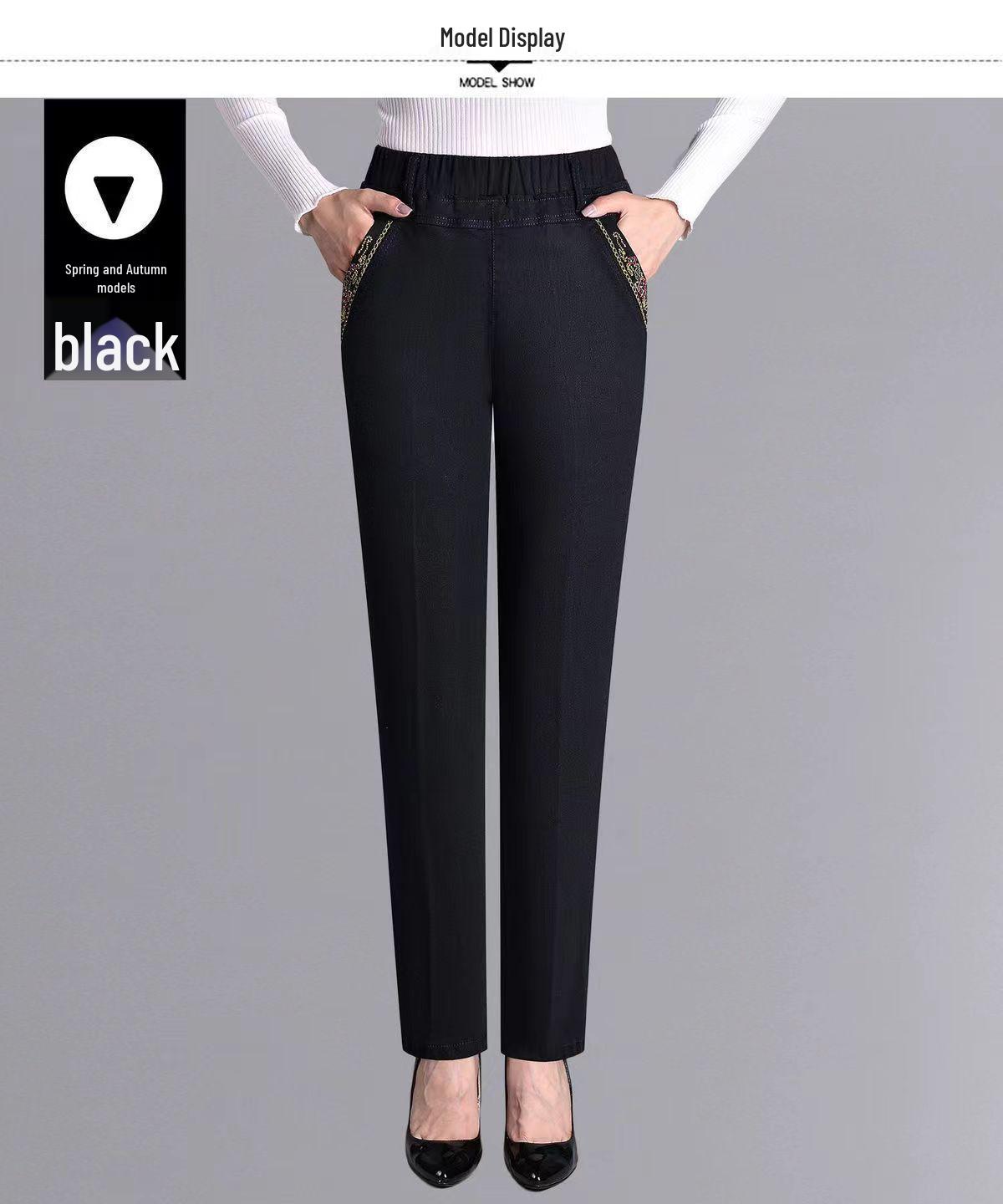 

Женские трансграничные эластичные облегающие джинсы для мам: Брюки с высокой талией, эластичные, прямого кроя, свободного покроя, повседневные для среднего возраста Spring Autumn Black