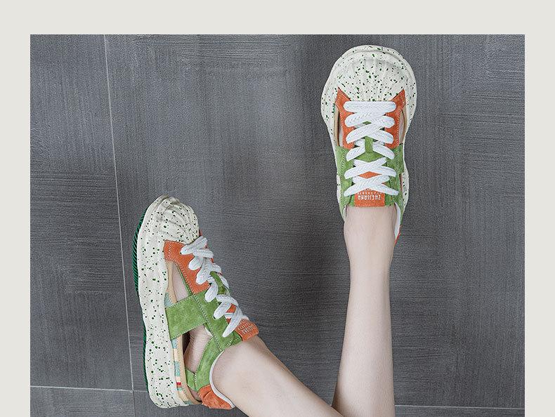 Shell head dissolving shoes women's spring new niche splashing ink design sense thick sole heightening sports and leisure board shoes