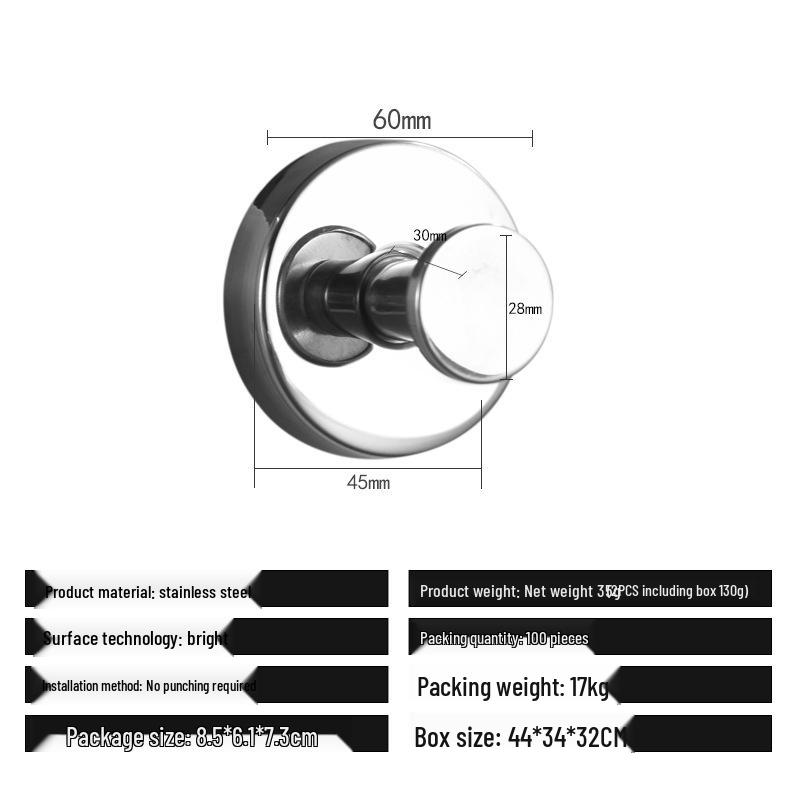 Traceless Stainless Steel Vacuum Suction Cup Hook for Kitchen & Bathroom